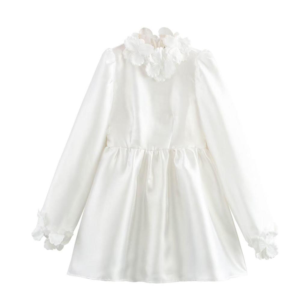 2025 Spring Women's European & American Style 3D Flower Long Sleeve Dress