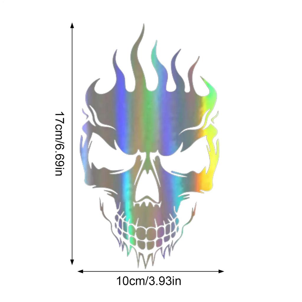 Reflective Skull Sticker - 10" Waterproof Car Decal, Flaming Skull Design, PVC Adhesive Stripes