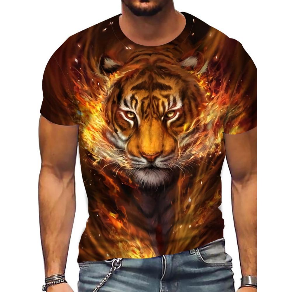 Men's Stylish T-Shirt with Polar Bear Print, New Summer Casual Outdoor Short Sleeve, Lightning Pattern, Comfortable Streetwear Top