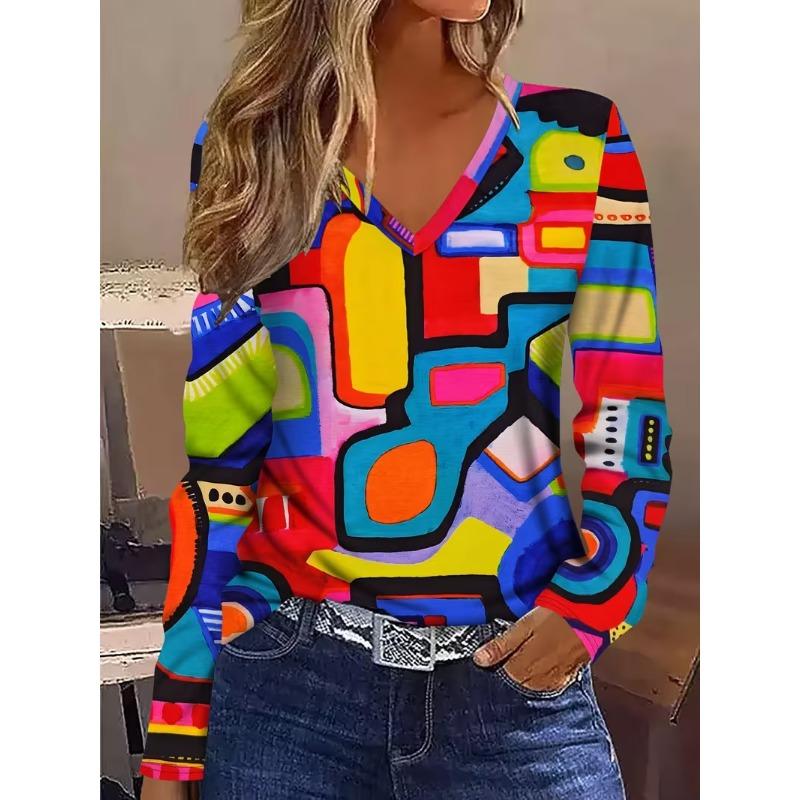 Women's V-neck long-sleeved T-shirt casual fashion