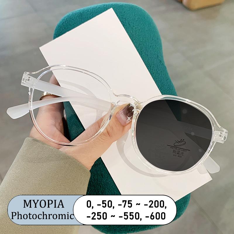 Women TR90 Round Frame Blue Light Blocking Prescription Glasses Photochromic Custom Eyeglasses Brand Design Optical