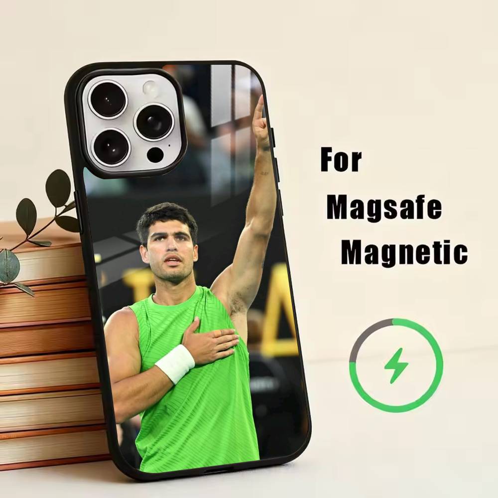 Tennisspieler-Carlos Alcaraz Handyhülle Für iPhone17,16,15,14,13,12,11 Plus,Pro Magnetisch Für Magsafe Kabelloses Laden