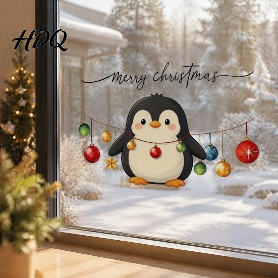 Festive Party Decorations Christmas Cute Penguin Wall Sticker Merry Cartoon Animal Art Decal Holiday Window Glass Stickers Removable Peel And Stick