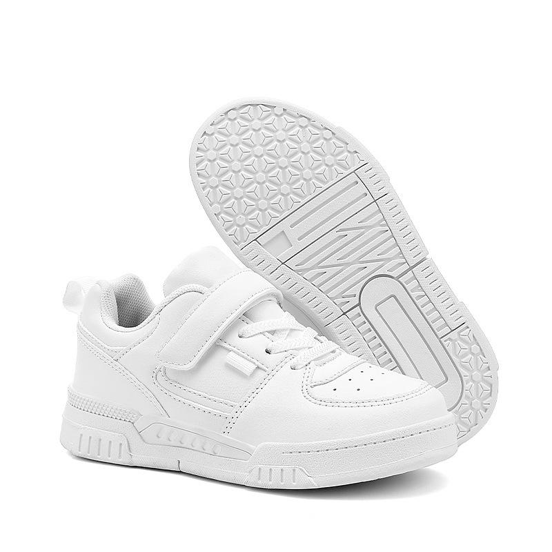 Kids' White Leather Skate Shoes for Boys - Comfortable Casual Footwear for Primary and Big Kids