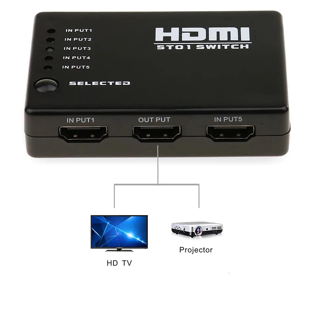 NEW HUB 5 Ports 1080P Video HDMI Switch Switcher HDMI-compatible Splitter with IR Remote Splitter Box for HDTV DVD PS3