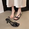 Fashion Elegant French Style Black High Heel Sandals with Fine Straps Women's Shoes 2025 Summer New Arrival Niche Fine Track Roman Shoes