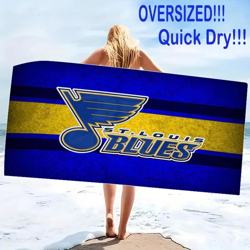 St. Louis Blues Aufdruck Strandtuch, Großes Weiches Schnelltrocknendes Handtuch für Strand Camping Schwimmen