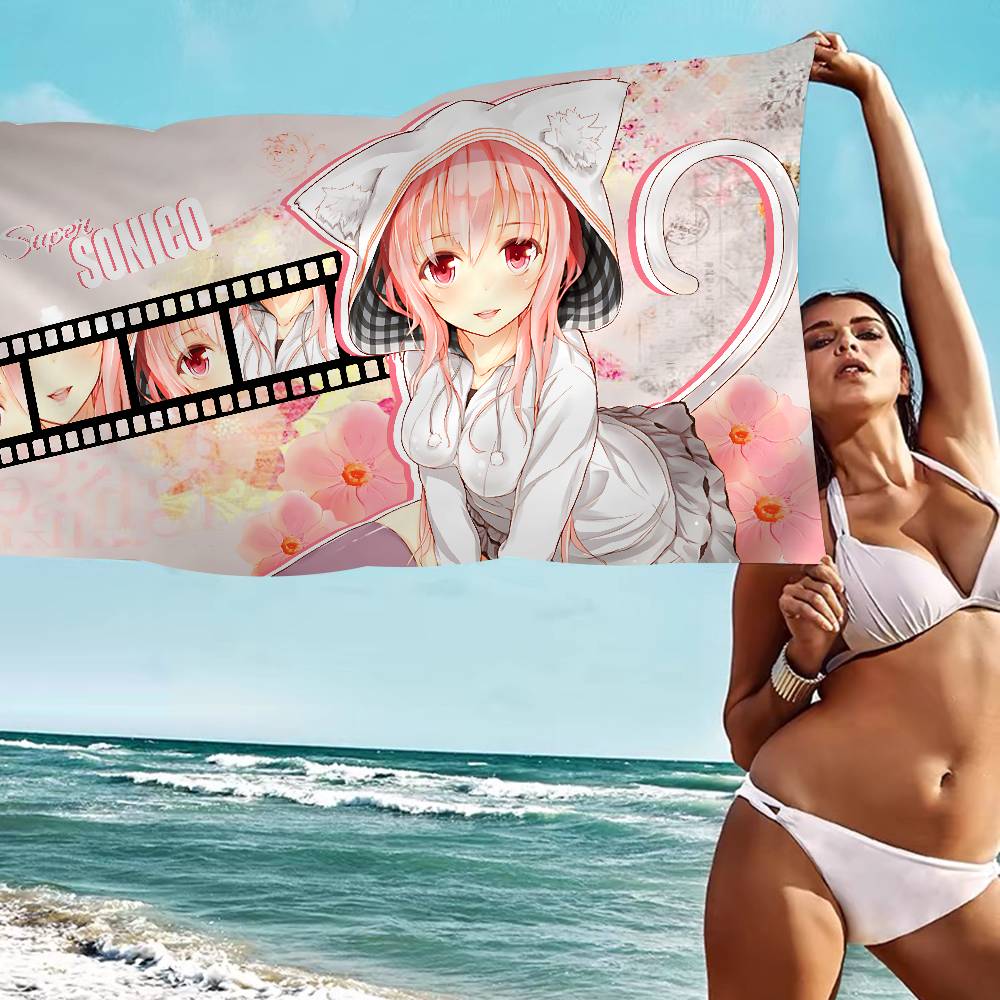 S-Super Sonico Microfiber Printed Beach Towel Mountain Climbing Yoga Beach Swimming Running Absorbent Soft Towel