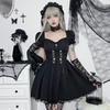 Goth Gothic Vintage Princess Dress Women Dark Lace Up Cross Corset Streetwear Partywear Lolita Female