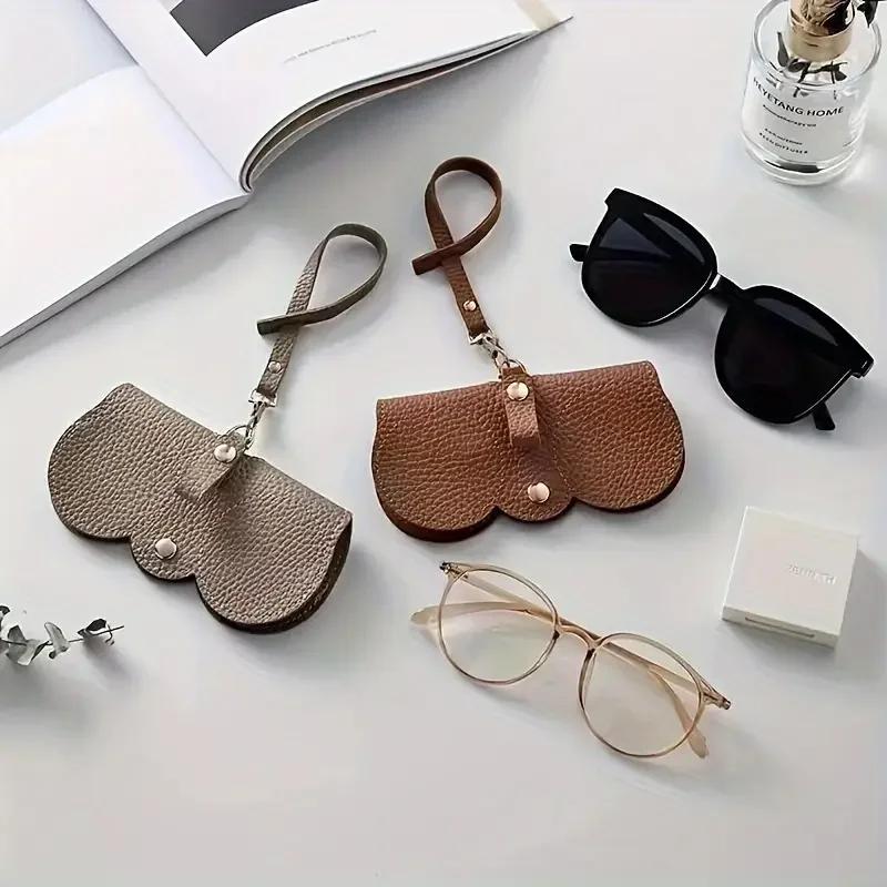 1pc Litchi Embossed Glasses Cover Cute Hanging PU Leather Sunglasses Reading Glasses Storage Bag Portable Travel Eyewear Holder