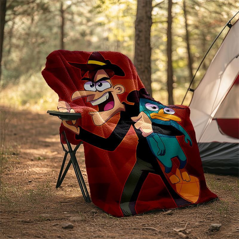 1pc Phineas and Ferb4 Theme Blanket - Digital Print, Polyester, Cozy for All Seasons, Perfect for Outdoor, and Travel