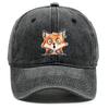 Cute Fox Print Snapback Sun Hat Big-eyed Fox Baseball Hat Washed Cotton Stylish Adjustable Baseball Cap Ideal Choice For Gifts
