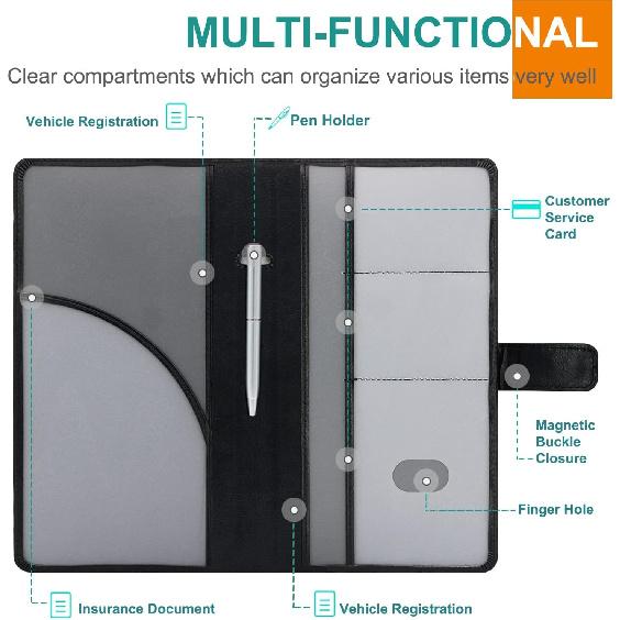 RSAquar Car Registration And Urance Holder, Leather Car Glove Box Organizer, Cool Car Accessories For ID, Driver'S License Cards & Essential