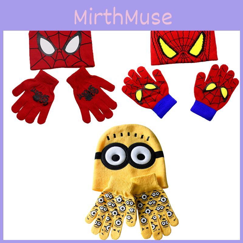 Stylish Children's Spiderman Minions Knitted Hat And Gloves Winter Warm Suit