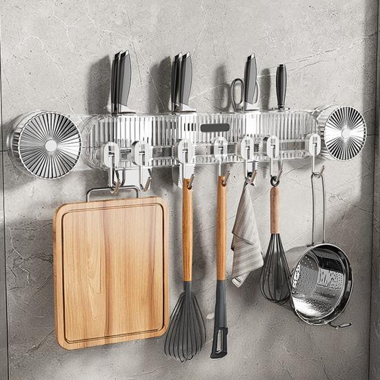 Yousheng Wall-Mounted Kitchen Utensils Organizer Inline Vacuum Hooks No-Drill Utensils Hanger Knife Holder with Adjustable Hooks for Spatulas Bathroom