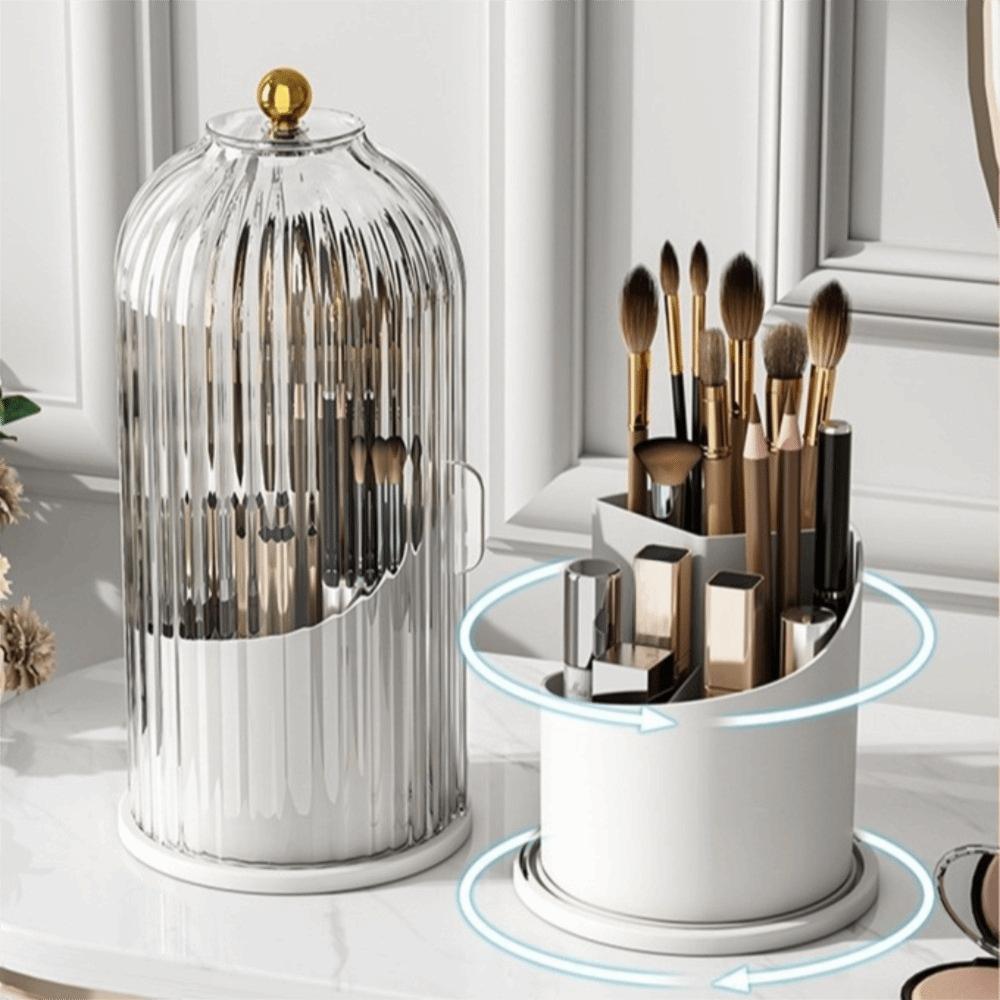Transparent Makeup Brush Organizer 360 Degree Rotatable Cosmetic Storage Box Bathroom Countertop