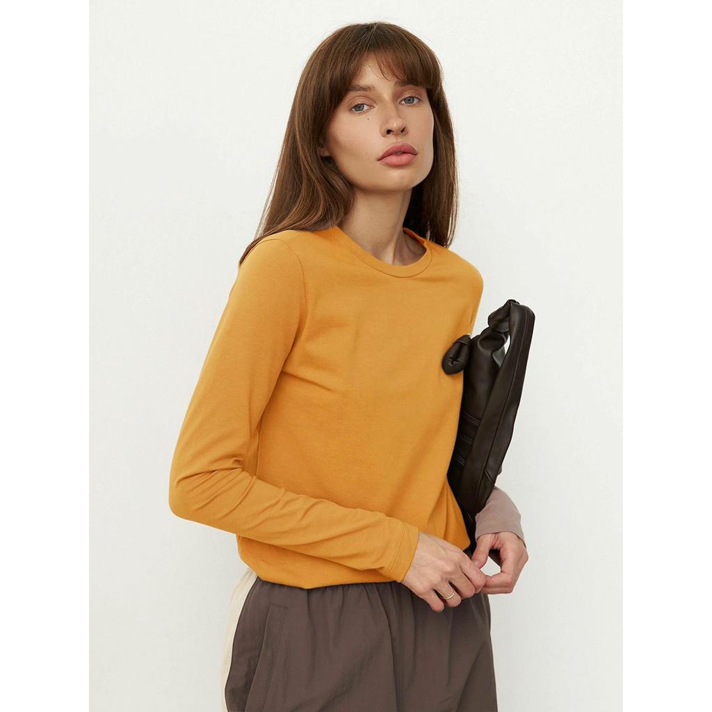 2025 Spring New Women's Cotton Long Sleeve T-Shirt Fashion Casual Versatile Office Round Neck Pullover Top