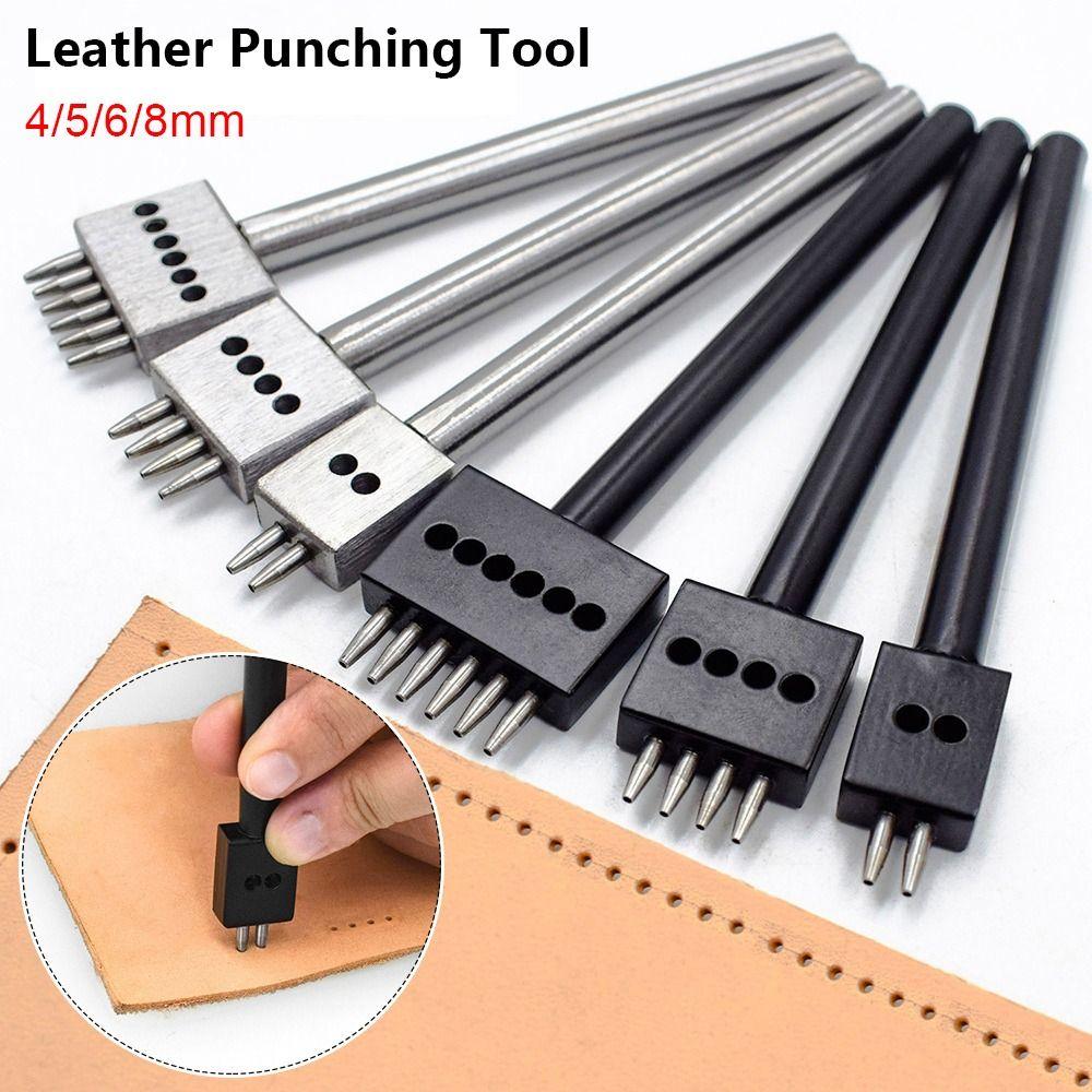 1Pcs New 2/4/6Teeth Leather Punching Tool Manual 4/5/6/8mm Hole Punch Tool Hole Spacing Drilling Steel Round Punch Die Set