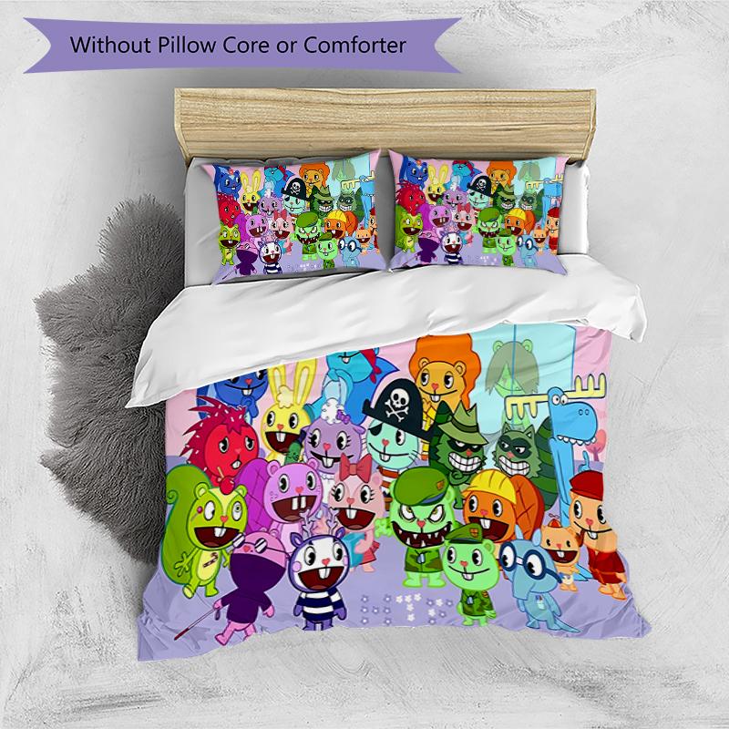 3pcs Happy Tree Friends4 Pattern Bedding Set Duvet Cover Set Includes Duvet Cover &pillowcases, Perfect All Season Bedroom Decoration & Gift