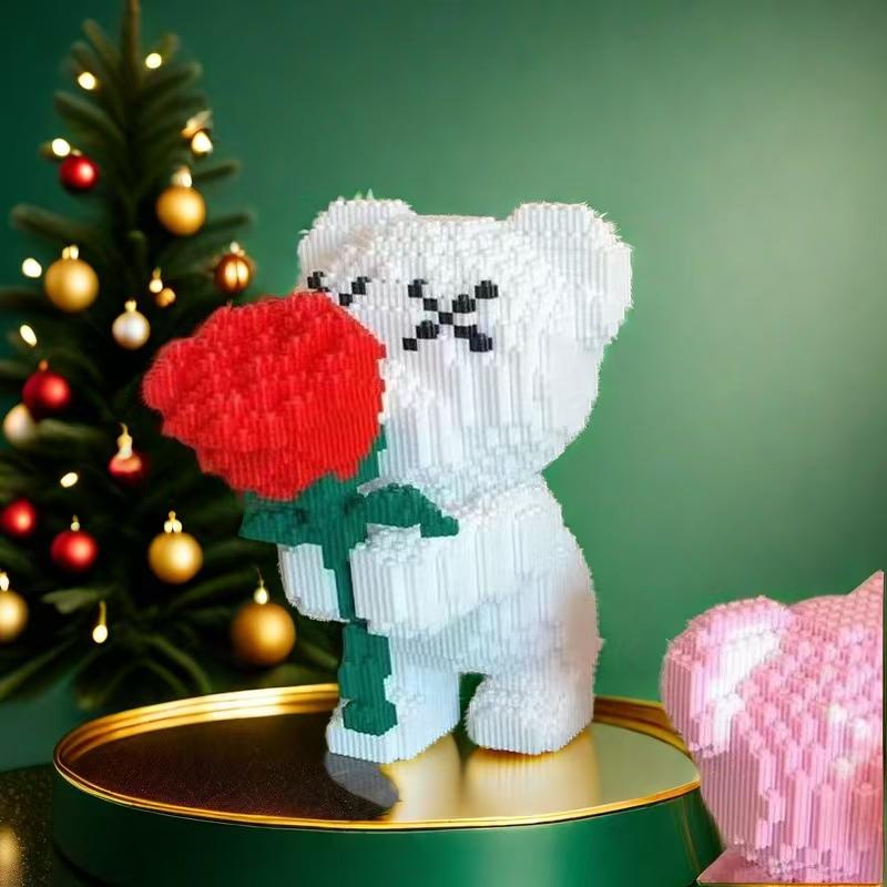 Non-Toxic 7565 Building Block Rose Bear A Romantic Bear With A Hand-Held Rose Suitable For Gift Giving A Perfect Choice For Companion