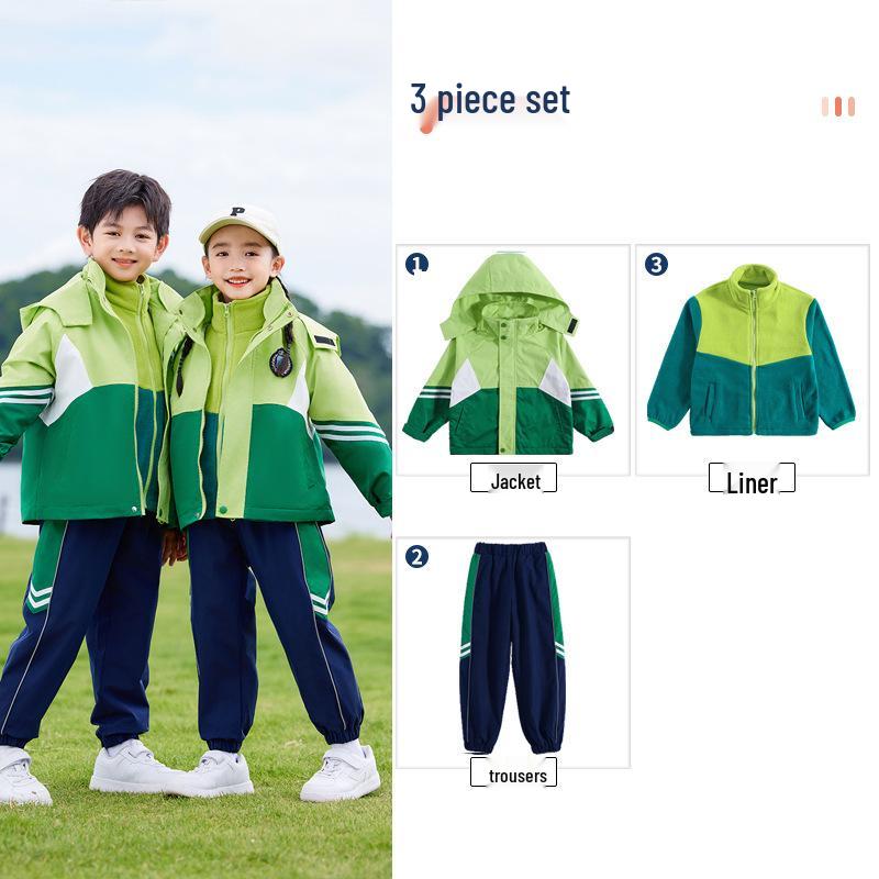 Children's Autumn/Spring School Uniform: Windbreaker, Sports, and Performance Three-Piece Set