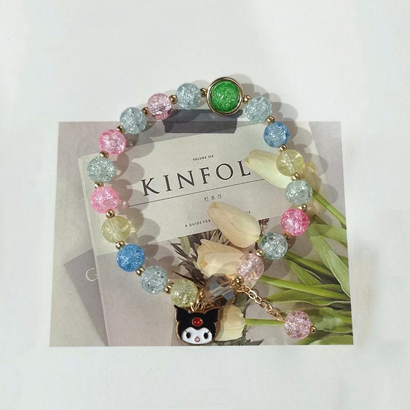 Sanrio Popcorn Crystal Beaded Bracelet: Strawberry Bear & Kuromi Cartoon Charm - Perfect Christmas Gift for Besties