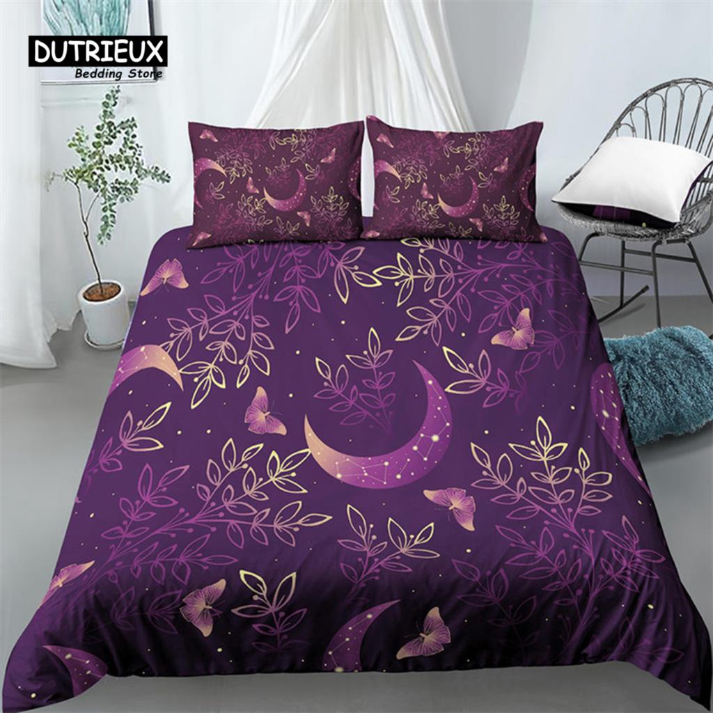 Chic Sun And Moon Duvet Cover 3D Floral Comforter Cover Bohemia Psychedelic Butterfly Bedding Set King Full For Kids Boys Girls