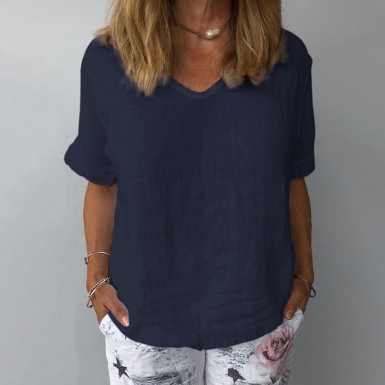 Camicetta pullover estiva tinta unita T-shirt da donna a maniche corte con scollo a V