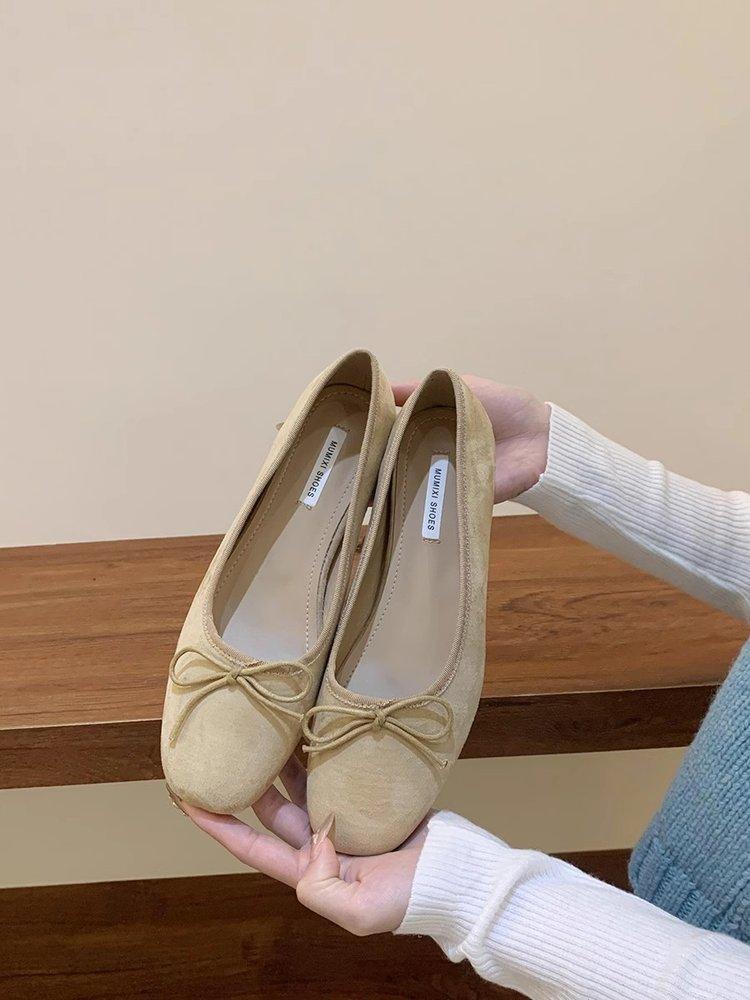 inner height increase suede light mouth red single shoes women's spring new thick-soled one-pedal ladyshoes with skirts Doudou shoes