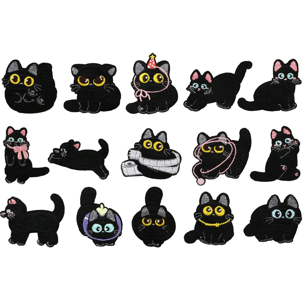 Cute Cat Family Embroidery Cloth Sticker Ironing Patch Sticker Computer Embroidery Label Cartoon Flower Cat Embroidery Sticker Kitten