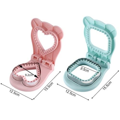 Zayookey Sandwich Mold Sealer/Cutter Press, Heart, Pink, Square, Blue, Set of 2, Bento Box Making, Bread Cutter, Small Sandwich Making, Bread Cutter,