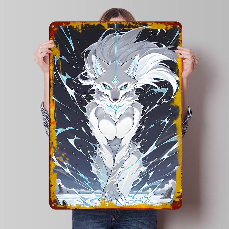 Anime Wolf Girl With Water Powers Printed Poster Customized Wall Art Retro Vintage Metal Tin Signs for Room Decoration Cozy Home