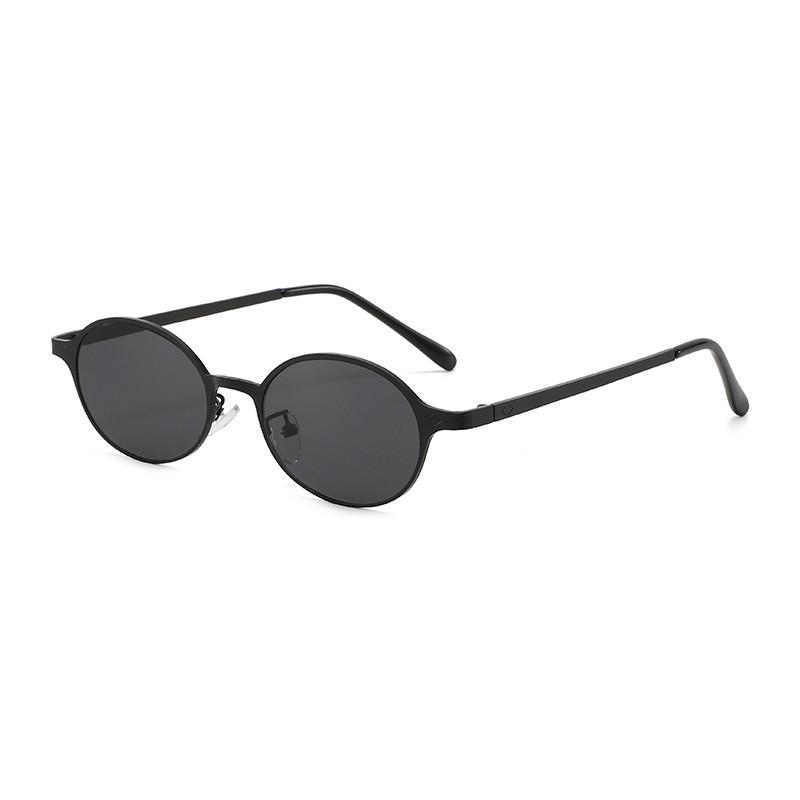 

Retro Ladies Sun Glasses Elliptical Metal Frame Uv Protection For Travel Black Gray