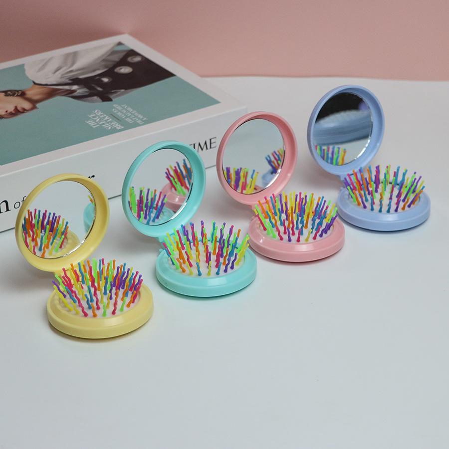 Compact Folding Comb with Mirror & Air Cushion Massage for Girls