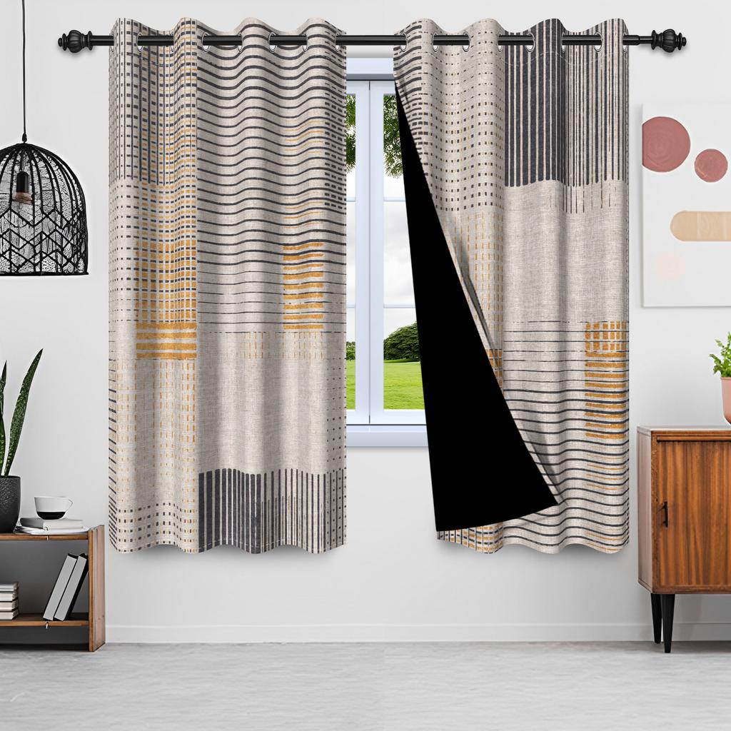 Light Blocking Abstract Geometric Curtains Minimalist Design Bedroom Living Room Window Decoration Hotel Home Drapes Curtain Set Of 2 Modern Made