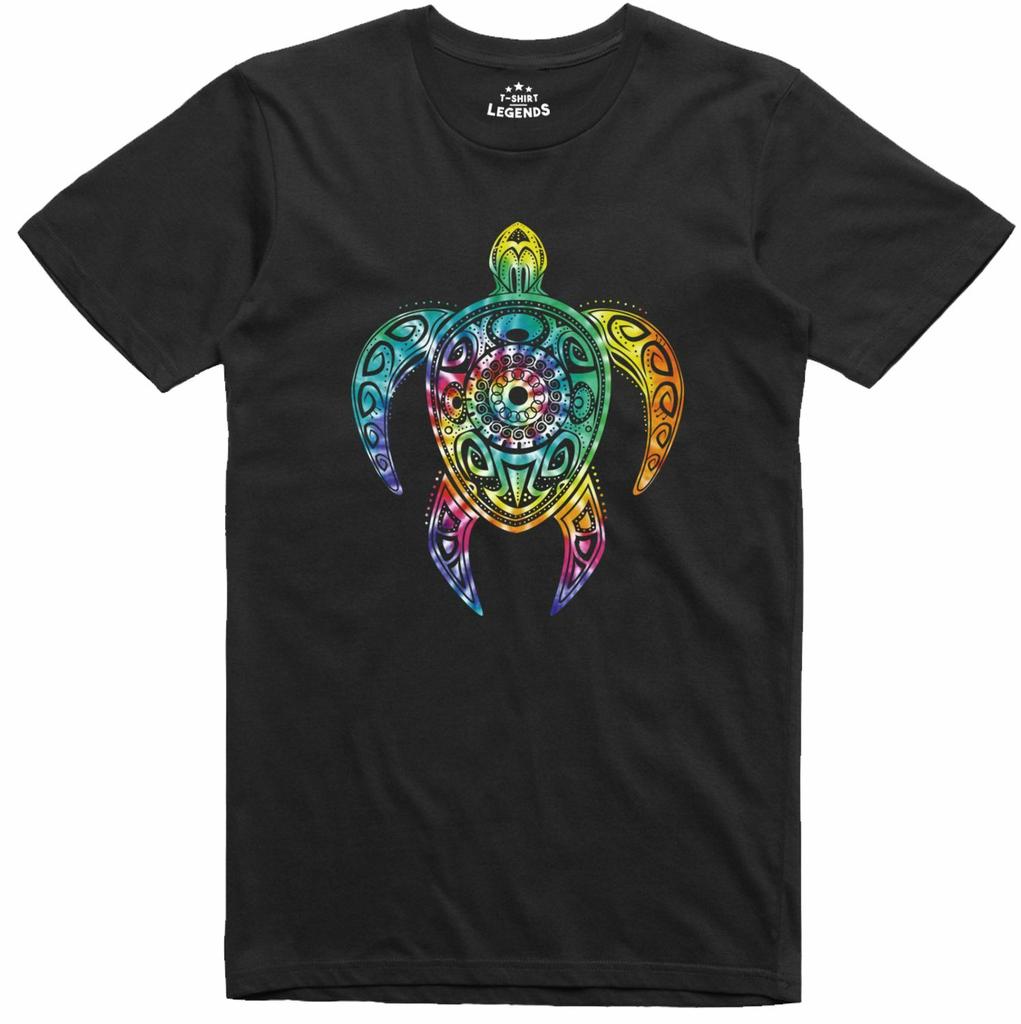 Hippie Tie Dye Style Psychedelic Turtle Nature 100% Cotton Regular Fit T Shirt