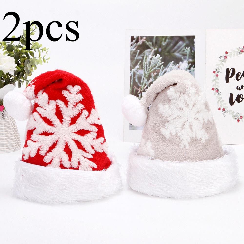 Shu Cotton Velvet Red Gray Large Snowflake Christmas Hat Winter Christmas Decoration Party Gift Polyester Material