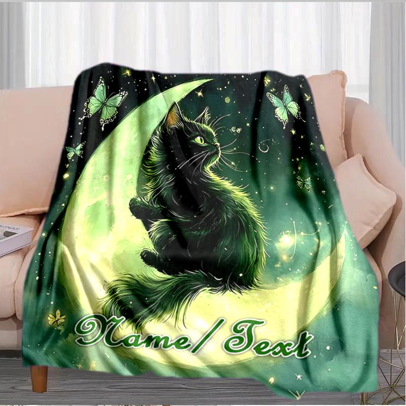 1PC Custom Name Moonlit Cat Dream outdooor Flannel blankets Throw Blanket All-Season Throw Gift Bedspread for Couch, Bed, Camping Holiday Birthday gif