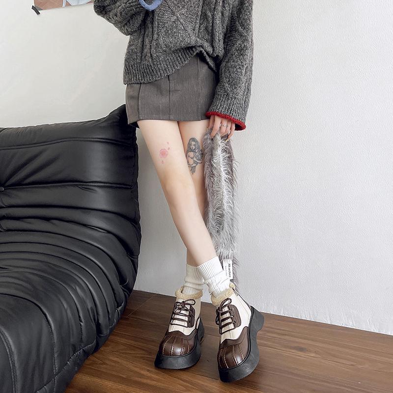 Women's Korean Style Thick Sole Ankle Boots - British College Style, Autumn/Winter High Heels, Height Increasing, Cotton Shell.