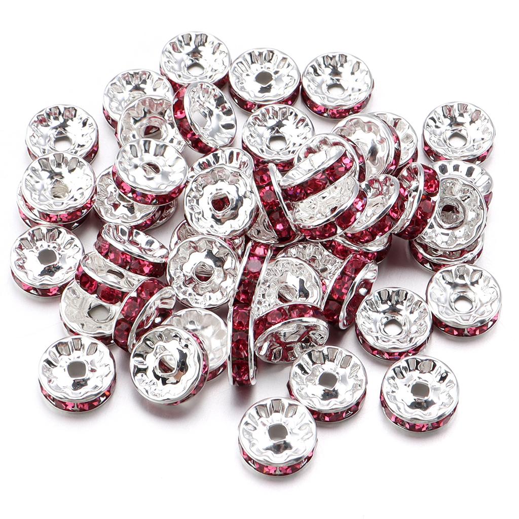 50pcs/lot Colorful Metal Round Rhinestone Rondelle Crystal Beads Loose Spacer Beads For Jewelry Making DIY Bracelet Necklace