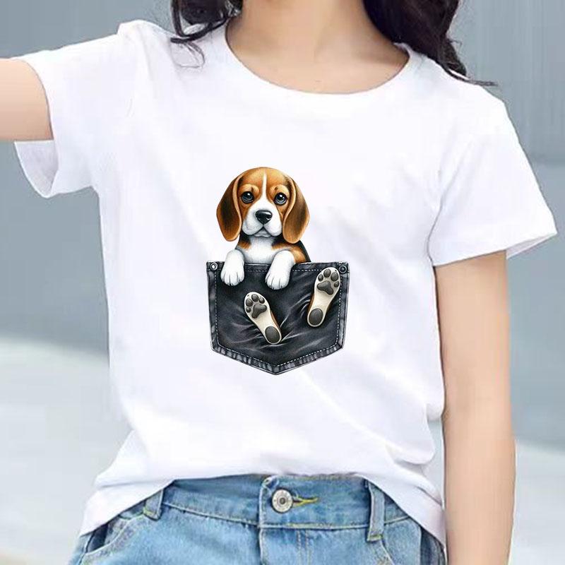 Kinder Katoenen T-shirt Schattige Zak Beagle Puppy Hond Grafisch Ronde Hals Korte Mouw T-shirt Casual Ademend Jongens Meisjes Zomer Top
