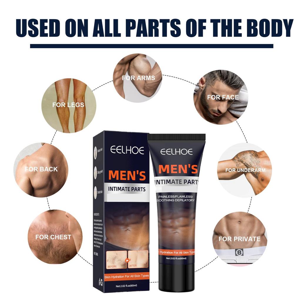 EELHOE men's hair removal cream gentle hair removal chest hair, armpit and leg hair, suitable for smooth skin all over the body, multi-piece pack 60g