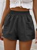 2025 Women's Fashion Elastic High Waist A-line Pocket Wide Leg Casual Cotton Linen Shorts