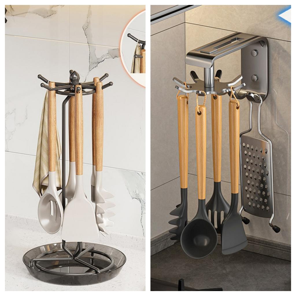 Kitchen Swivel Hook 360 Rotatable Self-Adhesive Hooks Kitchen Hooks For Utensils Wall Mount Hanger With 10 Hooks No Drilling