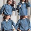 Vintage Blue Cotton Blend Sleeveless Shirt With Abstract Print For Women Fall