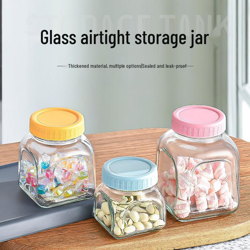 Macaron Color Series Glass Storage Jar - Sealed Container for Candy, Dried Fruit, Honey