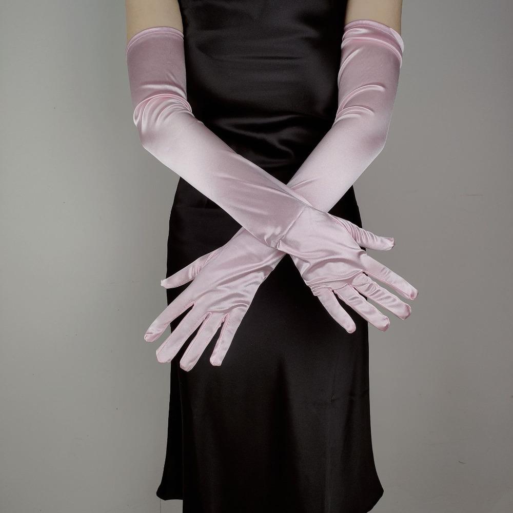 Neue Damen Elegante Lange Satinhandschuhe 55CM Elastisch Foto Partyhandschuhe Vintage Süßigkeitenfarbe Brautkleid Fäustlinge Damen