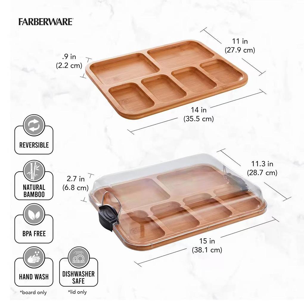 Bamboo Serving Tray With Lid Lightweight And Portable For All Occasions Charcuteries Board With Lid