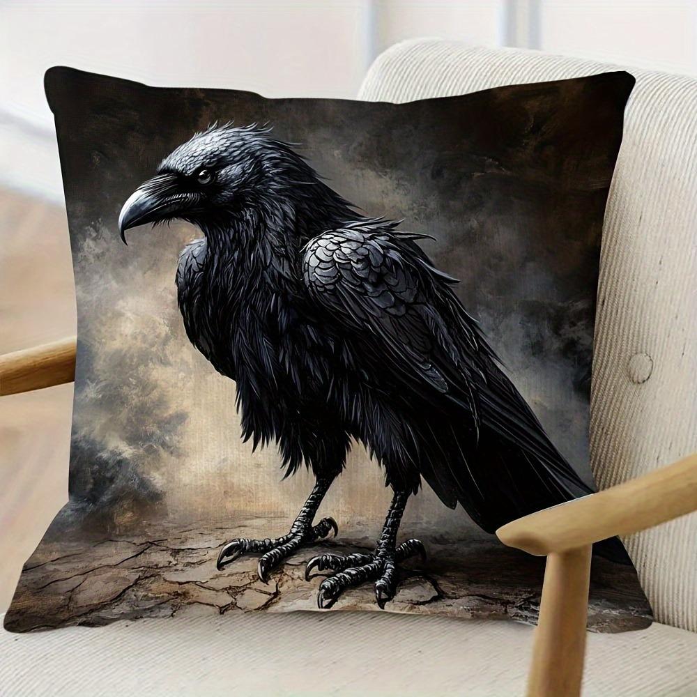 1 Piece 18x18 Inch Super Soft Short Plush Pillowcase - Black Crow Oil Painting Print