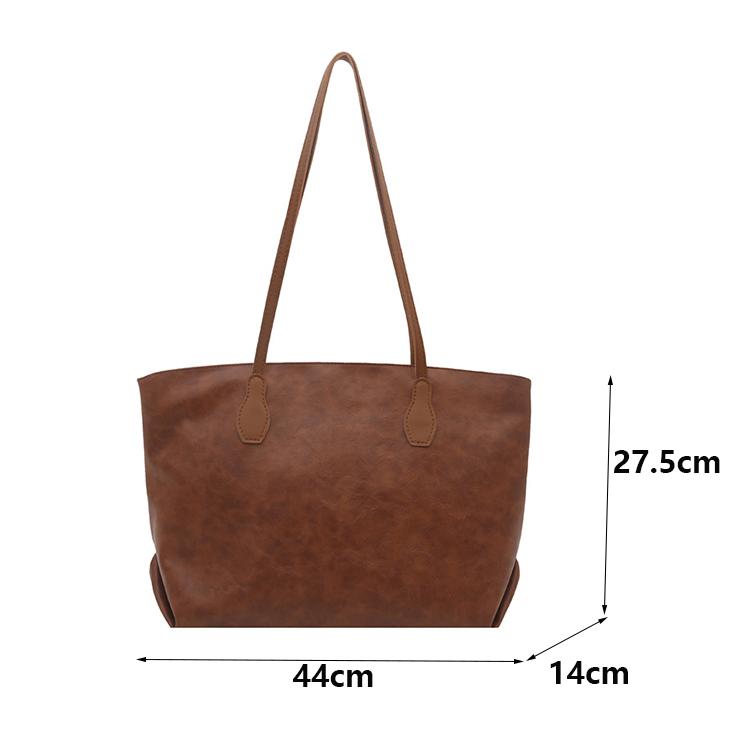 New Simple Solid Color Versatile Tote Bag Fashion Commuter Light Luxury Trend Faux Leather Design Shoulder Bag